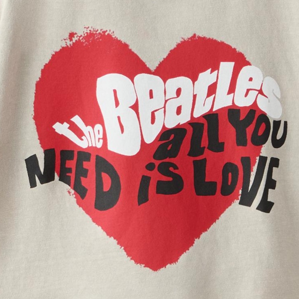 Zara The Beatles Kids Tan T-Shirt with Red Heart Graphic - Picture 2 of 2